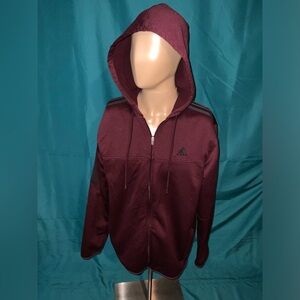 adidas Maroon Burgundy Zip-Up Hoodie with Black Stripes